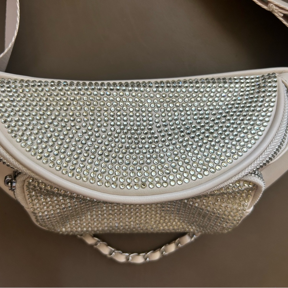 Ivory Rhinestone-Studded Faux-Leather Belt Bag - Picture 4 of 16